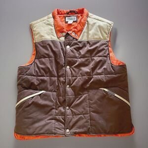 Vintage Route 66 Mens Down Filled Puffer Vest Size L Colorblock Western